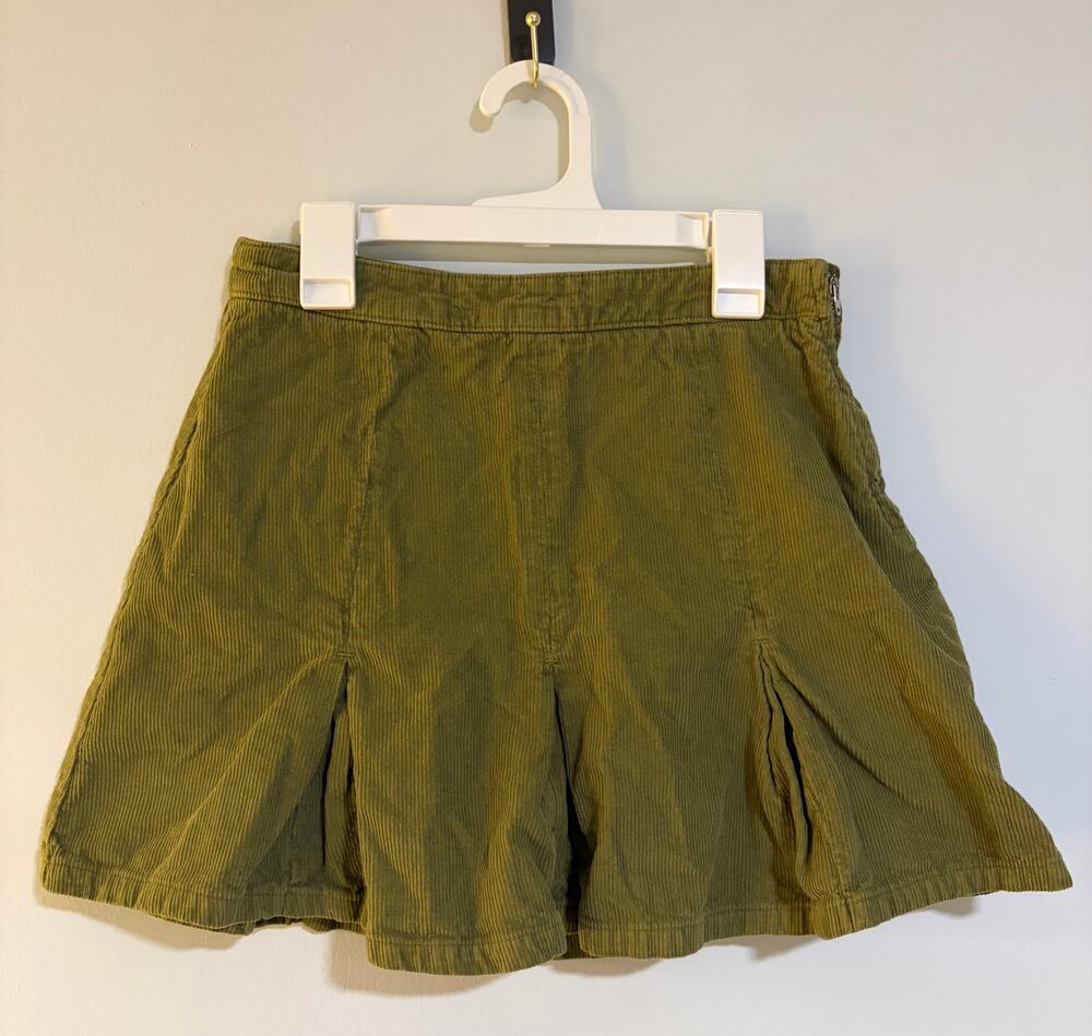 BDG Urban Outfitters Corduroy Pleated Mini Skirt S Olive Green Y2K